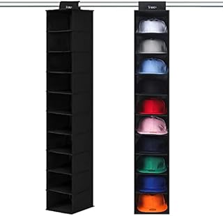 VAESIDA Hat Rack for Closet, 10 Shelf Hanging Hat Organiser for Baseball Caps Storage, Hat Holder Organiser for Hat Display, Best Space Saving Hat Racks for Baseball Cap Organiser, Black