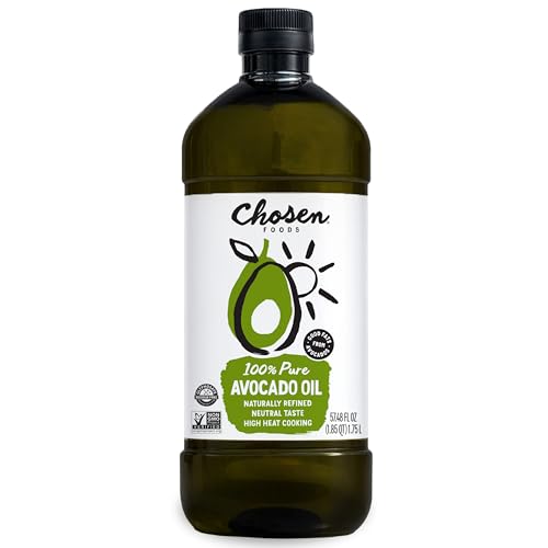Chosen Foods 100% Pure Avocado Oil For Cooking - 1.75L - Made With Good Fats From Avocados, Naturally Refined, Never Adulterated, High Smoke Point, Non-Gmo, Soy-Free, Canola Oil-Free, Gluten-Free, Keto
