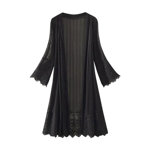 Women's Mesh Sheer Long Cardigan Floral Lace Crochet Beach Cover Ups Open Front Longweight Kimono Duster