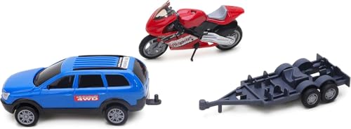 Toyland® 4x4-Auto- und Motorrad-Set aus – Freilauf – Maßstab 1:32 – Spielfahrzeuge (Blau)