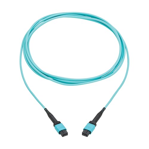 Image of Eaton Tripp Lite Series 4 Meter OM4 50 /125 Fiber Optic Cable, 100G Multimode (12F MPO /MPO-PC Female-to-Female) Type-A Polarity, OFNP Jacket, Aqua, TAA Compliant (N845A-04M-12TAA)