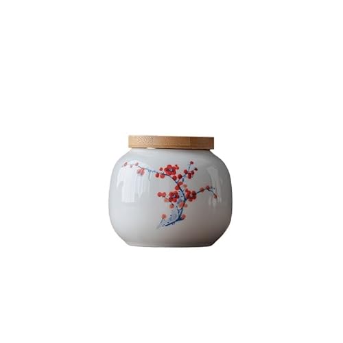 Tea Tin White Porcelain Hand-painted Persimmon Four Gentlemen Small Jar Ceramic Tea Can Underglaze Color Tea Storage Jar Sealed Tea Can Tea Canister(B)