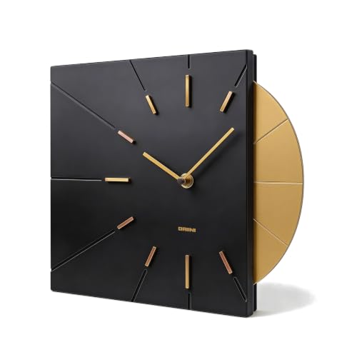 Driini Clocks Mid Century Modern Wall Clock Square Black Clock with Decorative Gold Accent Unique
