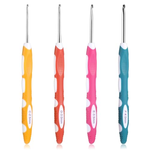 Nurila 4 Stück Häkelnadel Set Häkelnadeln 2 5mm 3mm 3 5mm 4mm Ergonomische Häkelnadel mit Bunte Silikongriff Crochet Hook für Anfänger und Häkelliebhaber Geeignet für Schals Pullover Handschuhe