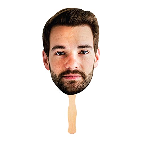 Voila Print Custom Face Fans 12â€ with Wooden Handle, Wedding Heads, Graduation Head, Bachelorette Groom Face, Birthday Party Head Fans, Head on a Stick (1)