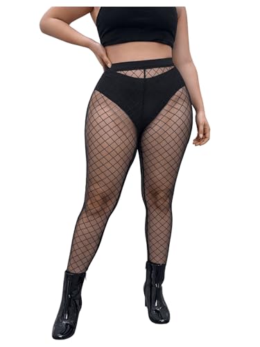 OYOANGLE Women's Plus Size 1 Pair Footless Sheer Tights Pattern High Waisted Pantyhose Stockings