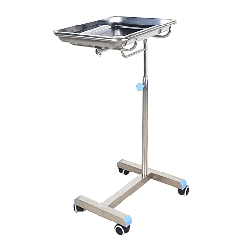 Stand-Stainless-Steel-Instrument-Salon-Tray-Tattoo-Rolling-Tray-Mobile-Mayo-Tray-Stand-Adjustable-Height-Medical-Doctor-Tattoo-Spa-Salon-Equipment-Personal-Care-Max-Load-30kg-Tray-Size-45x35cm