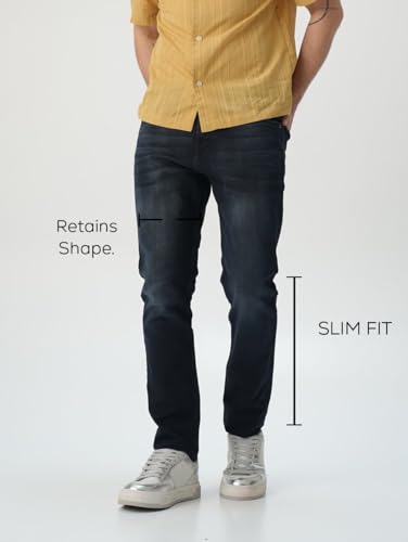 Image of Minus One Slim Fit Stretchable Mid Rise Jeans for Men | Mens Denim Cotton Pants | Stylish Ankle Length Jean