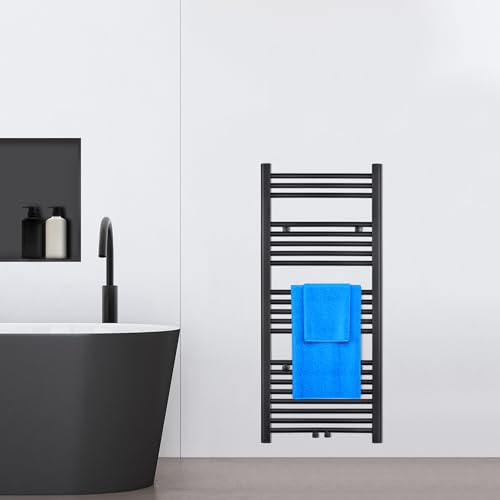 VILSTEIN® Badheizkörper [115x50cm] - Handtuchheizkörper Elektrisch Nutzbar - Handtuchtrockner Badezimmer - Handtuch Heizkörper Bad mit Seitenanschluss - Handtuchheizung - Wandheizkörper (Schwarz)