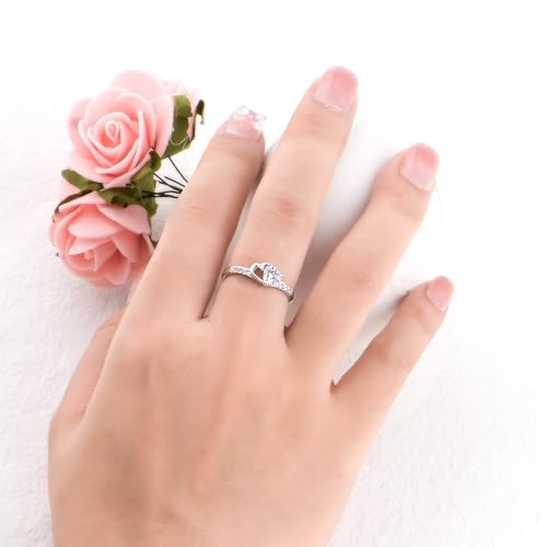 G&GEMSJEW 14K Gold Plated Heart Rings and Rhodium Plated Star Ring White Cubic Zirconia Eternity Rings;Pop Ring Couple Rings;Suitable for Valentine's Day,Birthday and everyday wear2