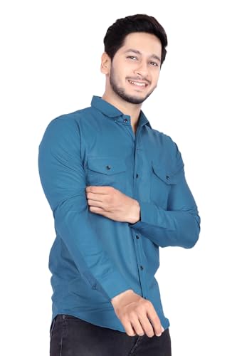 Image of Men's Cotton Spread Collar Full Sleeve Regular Fit Solid Casual Shirt with Double Pockets - Stylish Comfortable Shirt for Everyday Wear