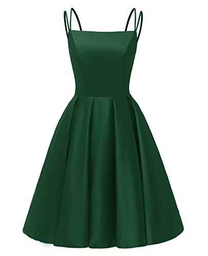 Image of Tianzhihe Satin Homecoming Dresses for Teens 2026 Spaghetti Straps A-line Square Neck Short Cocktail Party Dress with Pockets