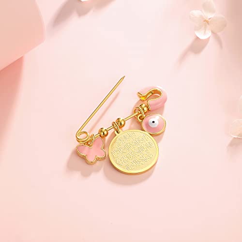Image of 18K Gold Plated Baby Evil Eye Pin Baby Protection Jewish Brooch Jewelry Diaper Stroller