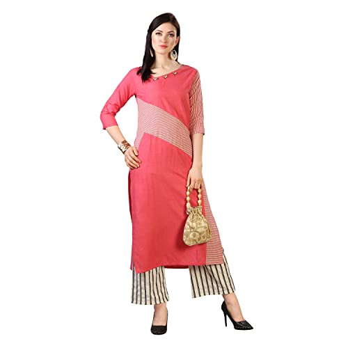 Image of EthnicJunction Women's Cotton Stripted Straight Kurta