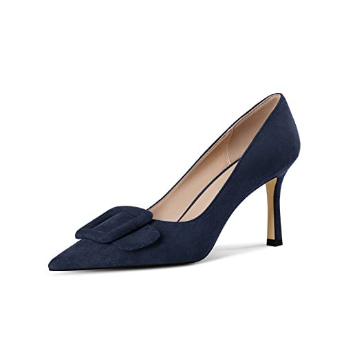 Women Stiletto High Heels Classic Closed Pointed Toe Dressy Pumps with Buckle for Work Party Wedding Bride Shoes