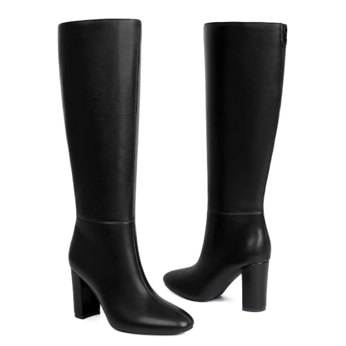 Image of Modatope Knee High Boots for Women Chunky Heel Rounded Toe Tall Boots