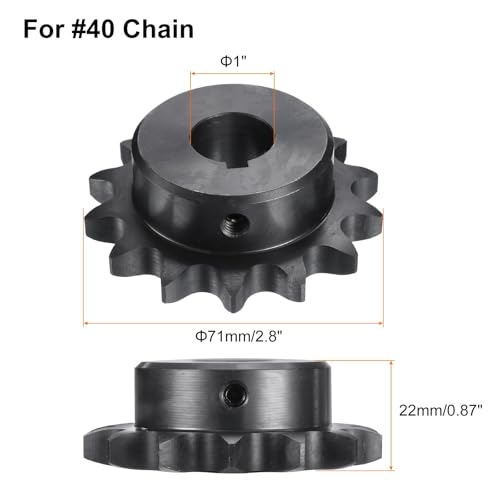 Image of uxcell #40 Chain Roller Sprocket B Type, 1 inch Bore 16 Tooth Single Strand Chain Sprocket, Carbon Steel, Keyway with Set Screws