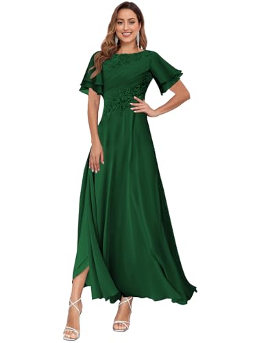 Chiffon Mother of The Bride Dresses for Wedding Lace Appliques Corset Fall Formal Dress with Sleeves