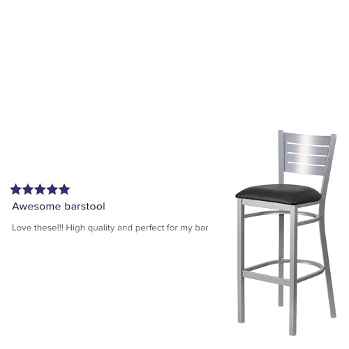 Flash Furniture Pack de 2 Butacos Hercules Serie Metal Plata Respaldo de Listones Asiento Vinilo Negro miniatura 5
