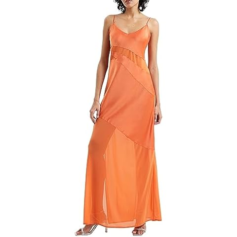 French Connection Women's Inu Satin Strappy Dress, Mandarin Orange Cover