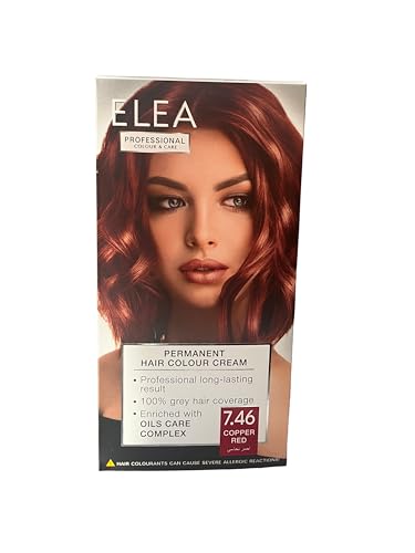 ELEA Tinte profesional permanente para el cabello en crema 7.46 rojo cobre con complejo para el cuidado del aceite