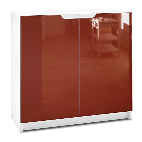 Vladon Buffet Logan, Commode avec 2 Portes, Blanc Mat/Bordeaux Haute Brillance (82 x 78 x 37 cm)
