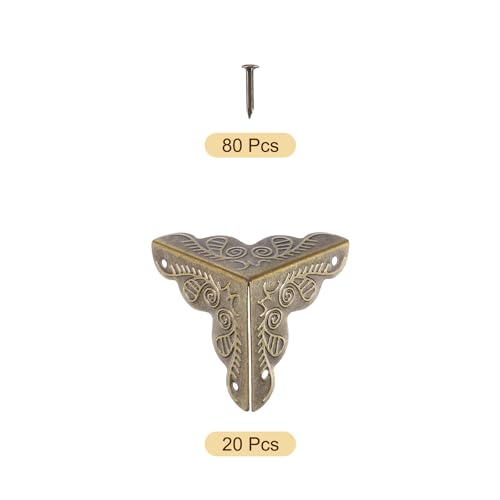 Image of uxcell 20 Pcs Box Edge Guard, 25mm Decorative Box Corner Cover, Corner Protector, Vintage Stair Dust Corners with Screws, Bronze