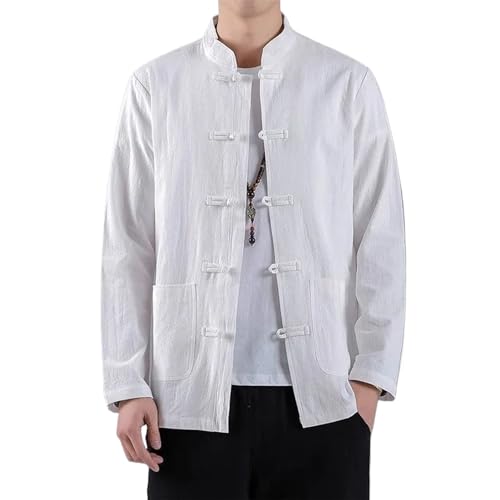 Style chinois chemise homme lin coton manches longues veste Kung Fu