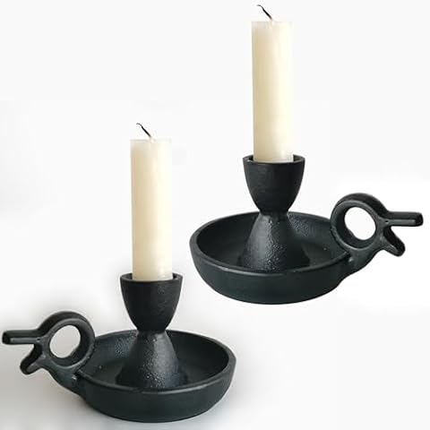 Iron Taper Candle Holders Set of 2, Black Metal Candlestick for Table Centerpieces, Wedding Decor and Dinner Party (Handle) Cover