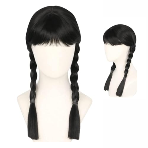 Tatibana Girls Kids Long Straight Black Braided Wig with Bangs Synthetic