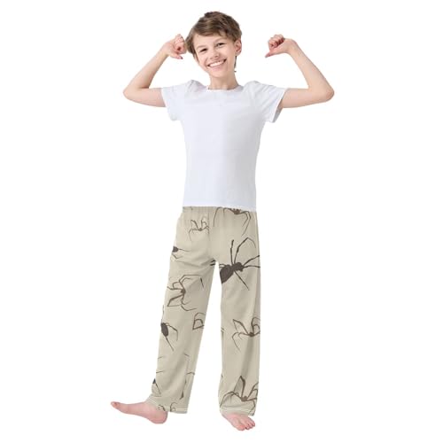 Spider on Beige Boys Pants Boys Athletic Pants Long Pant for Boywith Pockets Wide-Leg Size 6-14Y3