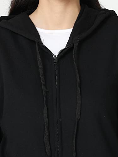 Image of Wafaa Women's Cotton Plain Hooded Neck Full Zipper Sweatshirt Hoodies with Kangaroo Pocket