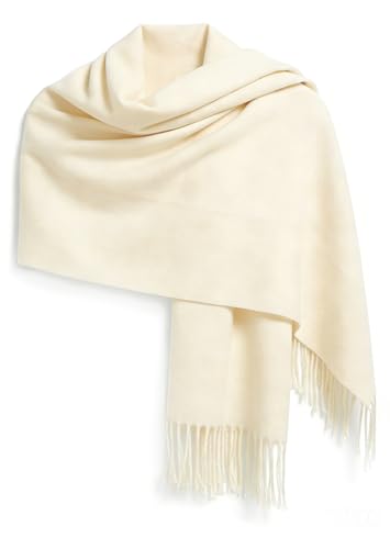 Bawnhaw White Large Scarf Pashmina Shawl for Women, Fall Winter Soft Cashmere-Feel Fringe Wrap Fashion Accessories for Wedding Bridal Evening Dresses
