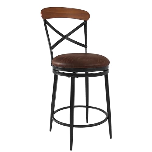 Image of HomePop Hudson Swivel Counterstool, 26-Inch, Brown Faux Leather