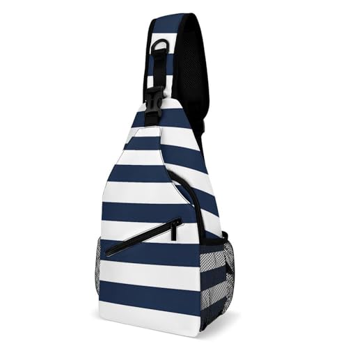 Navy Blue and White Stripe Crossbody Sling Backpack Casual Chest Bag Fanny Pack for Women Men Travel Hiking