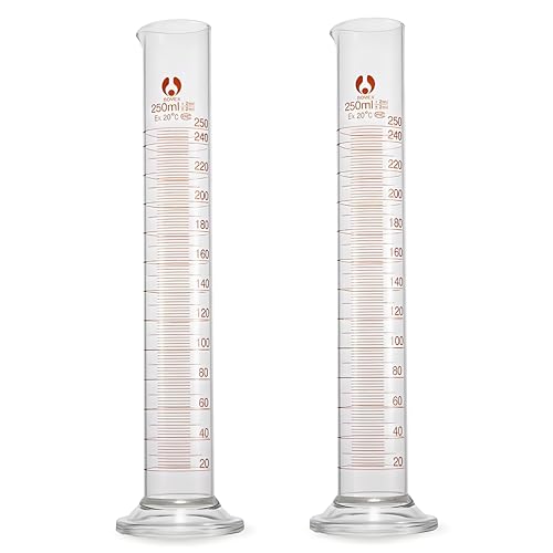 Cylindres Graduée, JESTOOLO 2-Paquet Cylindre Gradué en Verre Borosilicaté 250ml, Verre Eprouvette Graduée Liquide de Mesure Outils pour Laboratoire Expériences...