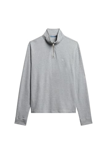 Superdry Herren Gerippter Pullover mit Reißverschluss Hellgrau Meliert S