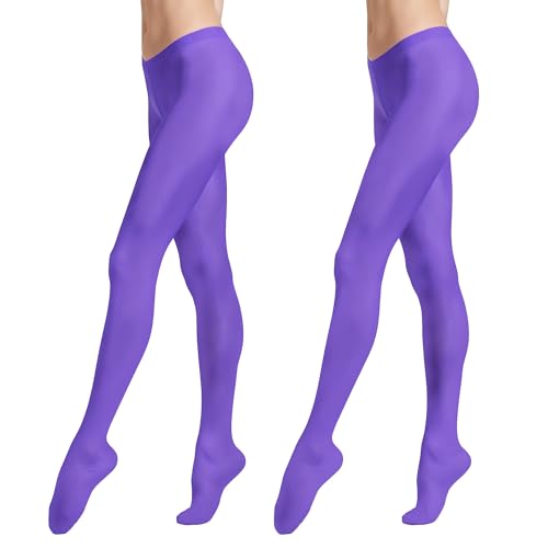 Carnavalife 2 Pares Medias Opacas para Mujer en Color Liso, Leggings Pantalones Elástico de Microfibra, Pantimedias de Soporte para Otoño y Invierno (Morado)