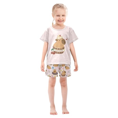 Cupcake Capybara Pink Summer Cute Pajama Sets, Short Sets for Daily Wears and Sleep Wears3