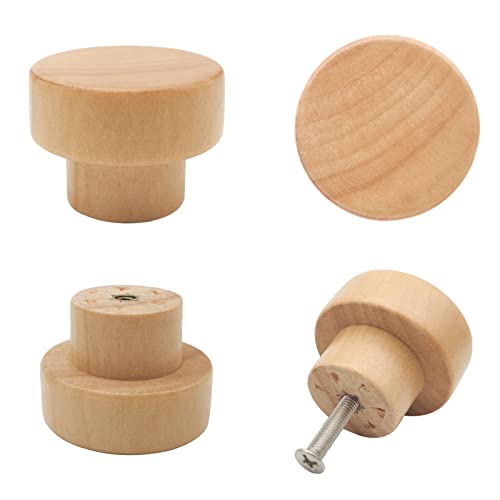 Image of Bmgop 16PCS Wood Knobs Flat Top Round Cabinet Knobs Natural Wooden Dresser Drawer Pulls (Diameter: 35mm/1.38 inch, Height: 25mm/0.99 inch)