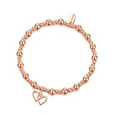 Philip Jones Rose Gold Plated Heart Link Beaded Stretch Bracelet