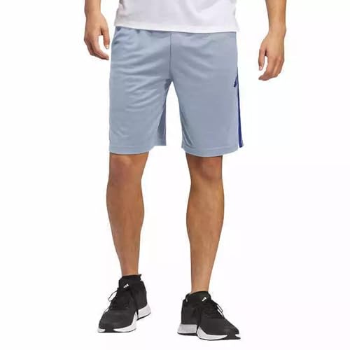 adidas Short masculino com 3 listras e bolsos laterais com zíper, Azul claro, GG