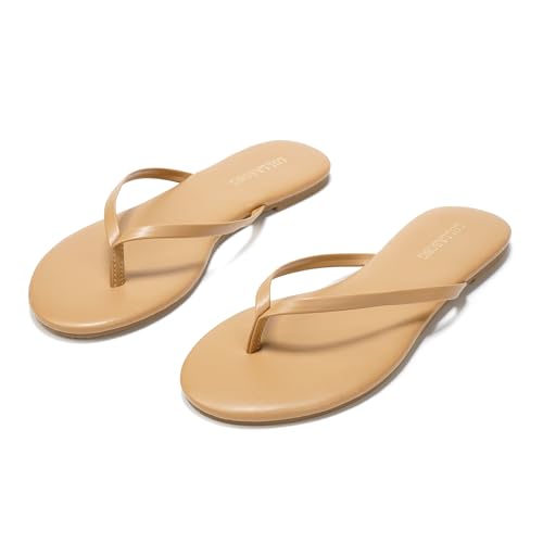 Image of LULLASONG Flip Flops For Women Comfortable Round Toe Beach Sandals Thong Strap Slides Slip On Dressy Flats Sandals For Women