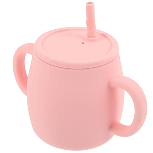 RORPOIR シリコンカップ 子供用ウォーターボトル 幼児の水筒 旅行タンブラーカップ 子供用コップ ベビーストローカップ 6-12ヶ月 用ストロートレーニングカップ シリカゲル ピンク