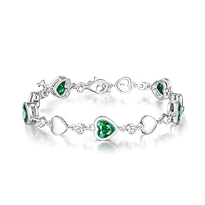 Carleen May Birthstone Bracelet 925 Sterling Silver Green Emerald Bracelet for Women Heart Station Tennis Bracelet Jewelry Gifts for Girls Wife Mom