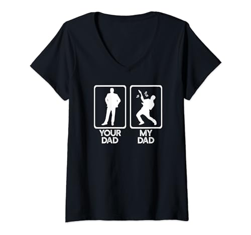 YOUR DAD VS MY DAD Chitarra Musicista Musica Fathers Day Meme Maglietta con Collo a V