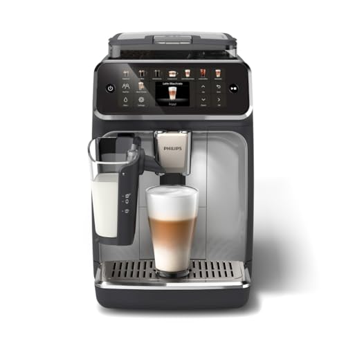 Philips 5500 Series Fully Automatic Espresso Machine – 20 Hot & Iced Coffees, Quick-to-Clean LatteGo Milk System, 40% quieter with SilentBrew, Less waiting with QuickStart, Black, Silver (EP5546/70)