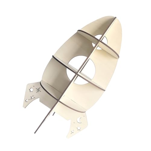 Gatuida Rocket Shaped Storage Rack Wooden Shelf for Children's Room Space-Themed Decorations