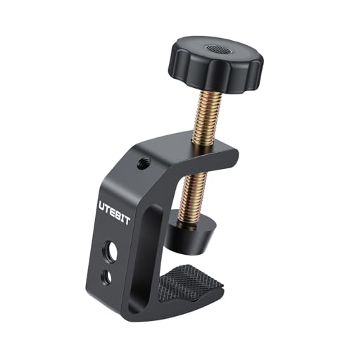 Image of UTEBIT Universal C-Clamp for Desktop Mount Holder, with 1 /4 inch & 3 /8 inch Thread | 3.7 inch-5.7 inch Desk C-Clamp Aluminum Support Clamp for Desktop Mount Carts Benches Worktables, Black