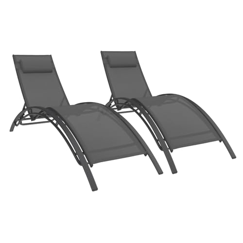 IDMarket - Lot de 2 transats de Jardin inclinables en Acier Havane Toile Grise avec Coussin